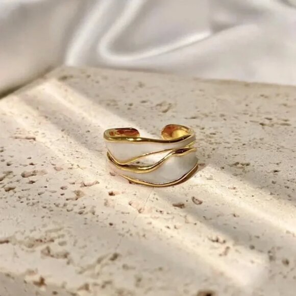 Anthropologie Gold and Cream Sculptural Ring - Picture 2 of 4